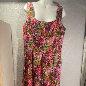 Nine West Floral Midi Dress - Pink, Green, Purple